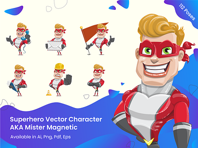 Superhero Cartoon Set - 112 Illustrations Graphics blond cartoon clipart costume hero illustration illustration art illustration set man mascot mascot character mascot design power set strong strongman superhero superheroes superhuman vector