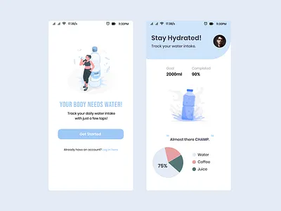 A simple UI concept of a Water-Intake Tracker app android android app android app design android app development android design app design application ui dribbble figma mobile design mobile ui mobileapp ui uidesign uiux ux