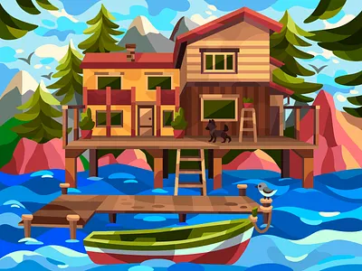 House on water art artist artwork cartoon cartoon illustration color coloring coloringbook digital dog drawing flat house house on water illustrator summer ui vector vector art vector illustration