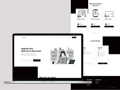 Upcourse online course black white blackandwhite colorless course course app design illustration monochrome ui ux web