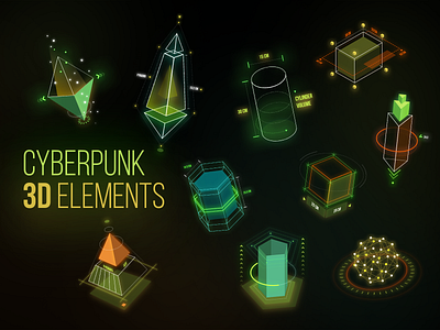 Cyberpunk 3D Elements 3d 3d art 3d shapes cube cyber cyber security cyberpunk cyberpunk elements cyberpunk2077 cybersecurity cybersport cylander elements geometric glow gradient hud logo modern design pyramid