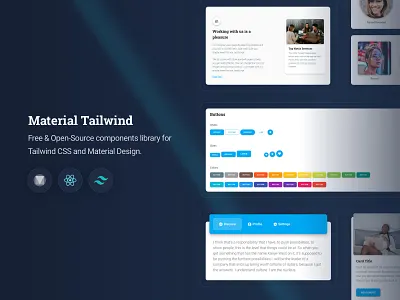Material Tailwind alerts avatar buttons card code component daily features free freebie inspiration library material design open source profile register resources tab tailwind ui