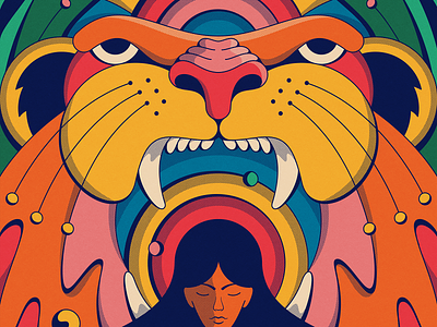 Tiger Daze abstract illustration jungle psychedelic retro shapes tiger vintage woman