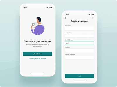 Mobile Sign Up Form 401k design financial fintech form get started graphic illustration iphone log in mobile registration sign in sign in form sign in ui sign up ui user interface ux welcome