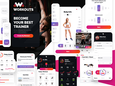 Workouts app brand branding design flat gym sports trainee trainers training ui ux uxui workout