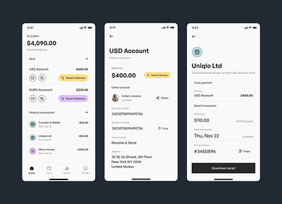 Minimal Bank App app apps bank clean credit debit design finance ios manage minimal mobile mobile app money transaction ui ui design user interface ux