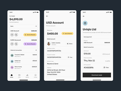 Minimal Bank App app apps bank clean credit debit design finance ios manage minimal mobile mobile app money transaction ui ui design user interface ux