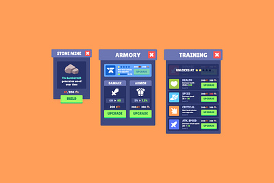 Mobile game UI design flat game gamedev ui upgrade window
