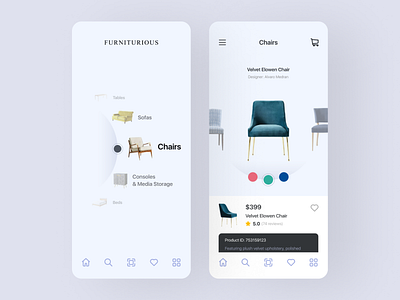 Furniture Online Store App app app design application chairs design furniture furniture app furniture store home app inspiration ios ios app ios app design minimalism modern modern design tables ui ux