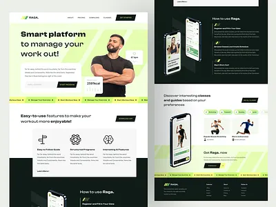 Raga. - Fitness Platform Landing Page clean exercise fitness fitness app fitness landing page fitness website landing page landing page design landing page ui ux ui uidesign uidesigner uiux uiuxdesign userinterface web design website website design website ui ux workout