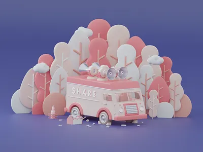 Сar in forest 3d 3d art 3d artist artwork blender3d c4d car cinema4d clean colorful creative digital digital art digitalart forest illustration illustrator minimal render van