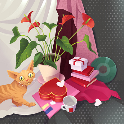 Cat and lilies book illustration concept flat gradient illustration illustrator minimal picture vector