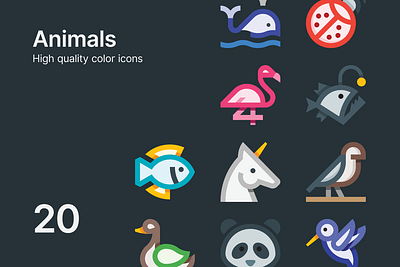 Animal Icons anglerfish animal animals bear dog dolphin drake duck eagle falcon fish hawk hummingbird icons ladybug panda penguin shark unicorn whale