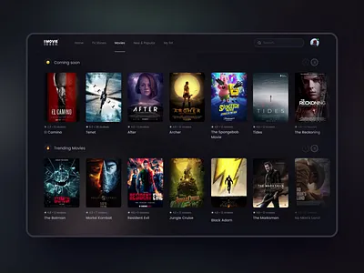 Movies Portal Concept | UX/UI design animation dark components dark theme dark ui design film interface movie movie poster portal ui ux webiste