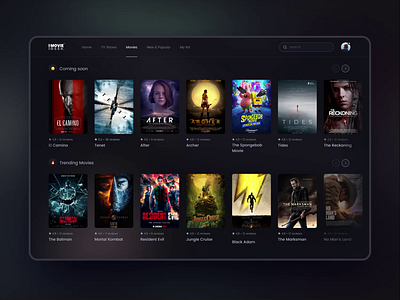 Movies Portal Concept | UX/UI design animation dark components dark theme dark ui design film interface movie movie poster portal ui ux webiste