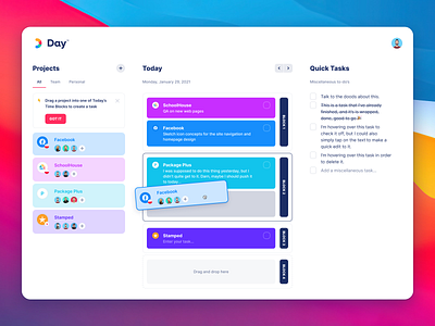 Day App Concept app app design cards drag drag and drop inter font list sprint planning task list to do ui web app