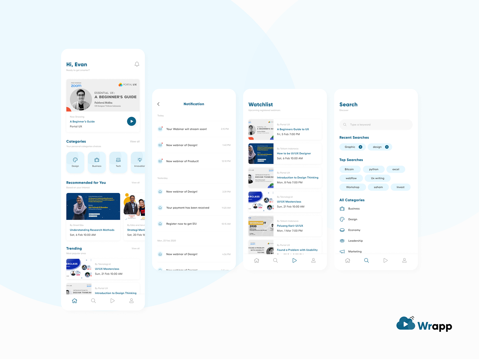Wrapp - Webinar App (01/03) by claudya meilika on Dribbble