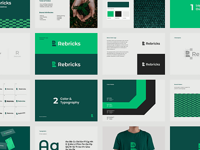 Rebricks - Brand Guidelines🧱 brand brand guidelines brand identity branding bricks building designer ecommerce green lettermark logo logo designer logo mark materials r