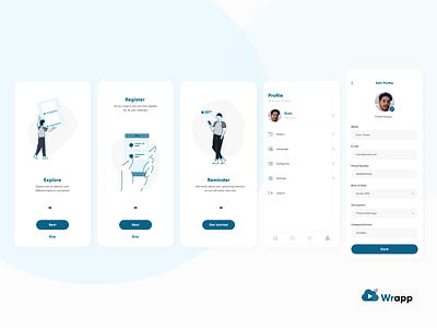 Wrapp - Webinar App (03/03) mobile app design onboarding screens profile page ui design ux design
