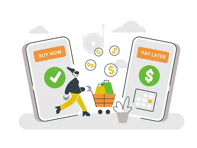 Buy now pay later concept business business people buy now pay later buyer buying cash character concept design ecommerce flat illustration money office people phone shopping team vector