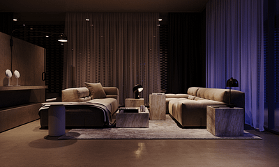 Render with night lighting for living room of Bran's Lane house 3d adobe photoshop architectural visualization architecture archviz building flat flat design photoshop render