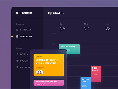 Details calendar cyan dark dark mode dark theme healthcare modern ui orange pink schedule ui