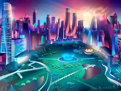 Sunny days in the park citypark contemporary illustration illustrator ladosa pabloladosa sun synthwave vector