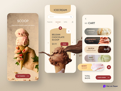 Ice cream app app design branding design icon icon design illustration illustration art minimal penonpaper ui design ui ux uidesign ux