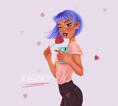 Character with a lollipop charater design game art games illustration procreate