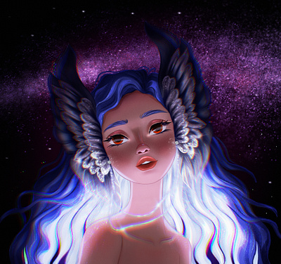 Fantasy character bluehair character charater design fantasy girl illustration lighting neon light