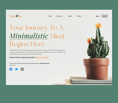 Minimalist Cactus books cactus calm clean community figma flower green journey minimal minimalist nature plant relaxing ui ux vector web web design website