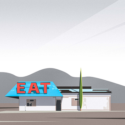 EAT Motel cloud design digital art digital illustration door eat hill illustration landscape landscape design motel mountain sky srabon arafat store tree vector