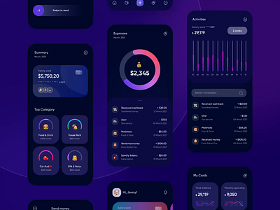 Finance: Mobile App Animation • Light & Dark mode animation bank banking dark app dark mode design finance finance app fintech interaction interaction design mobile app design money app motion design