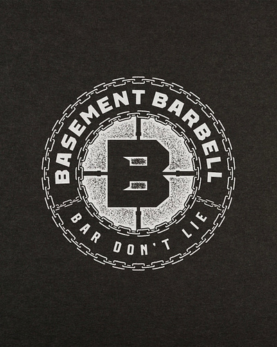 Basement Barbell // Badge apparel badge barbell branding chains design distress fitness gym logo print texture typography