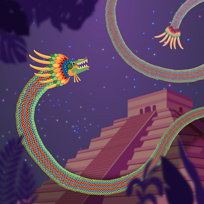 Azteca Serpent colorful illustrator mythical vectorart