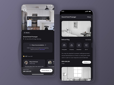 Hotel and Travel Booking - Mobile App Exploration android app booking clean daily dark dark ui detail exploration hotel ios minimal mobile rating rooms simple ui ui design ux ux design