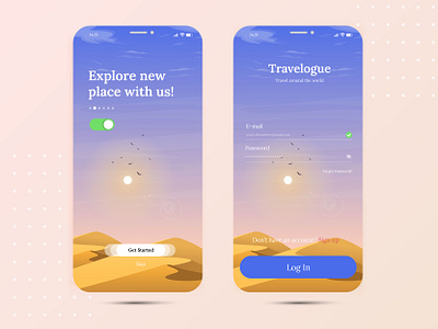 Onboarding Mobile App with login screen and homescreen app design flat gradient illustration minimal ui ux vector web