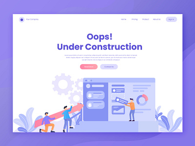 Header landing page for web under construction and maintenance app design flat illustration illustrator minimal ui ux vector web