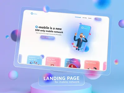 Mobile network landing page 3d beauty glass glassomorphism gradient graphic design landing landing page mobile ui ux