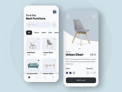 Furniture App Concept chair clean ui furniture furniture app furniture shop furniture store ikea minimal minimal design minimal ui mobile online shop shop store store app ui ui design ux visual design