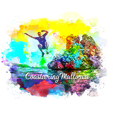 Coasteering tour in Mallorca art direction artwork background brush colorful art design illustration jump jumping juping juping mallorca palma tour tourism tourist vector watercolor art watercolor illustration