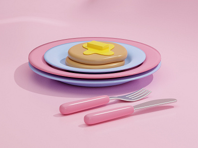 Pancakes 3d 3d art 3d artist blender blender 3d blender3dart breakfast butter food and drink food illustration foodie pancakes pink