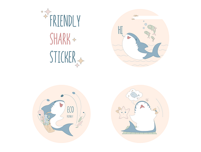 Friendly shark character cute friendly shark sticker vector art