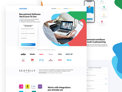 JobAdder | Landing Page 👩‍💻👨‍💻 advertisement cro design job listing jobs klientboost landing page leadgen recruitment software software company ui