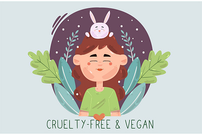 Cruelty Free and Vegan with Woman Character Illustration bunny character cruelty free eco illustration organic vector vegan woman