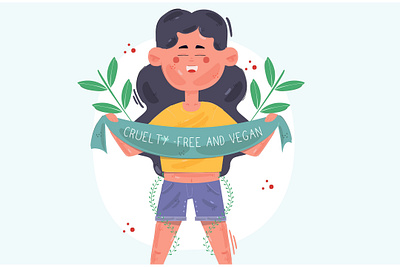 Woman Holding Banner Cruelty Free and Vegan Illustration banner beauty cruelty free eco illustration organic vector vegan woman