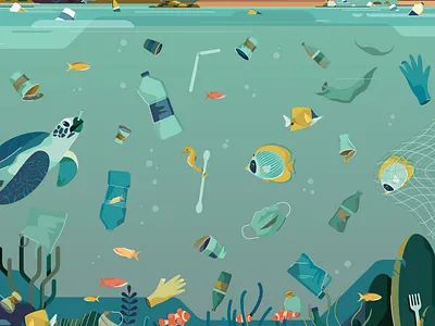 A Growing Crisis: Plastic Waste animals asia citiy coral fauna fish illustration marine nature ocean plastic sea trash turtle vector waste wwf