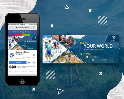 Facebook cover for travel company. 2021 banner branding digital marketing facebook ads facebook cover photo facebook post gradient illustrator instagram post modern photoshop social media social media banner travel banner travel cover traveling uiux vector web banner