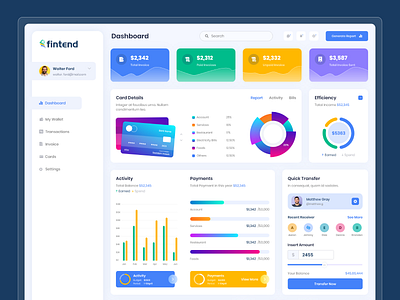 Finance Dashboard Design admin app bank banking clean dark design economy financial management fintech app interface minimal neobanking service ui uiux ux wallet web design