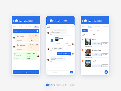 Trip Planner App adobe xd app chat design expense explore itinerary manage mobile plan route travel trip ui